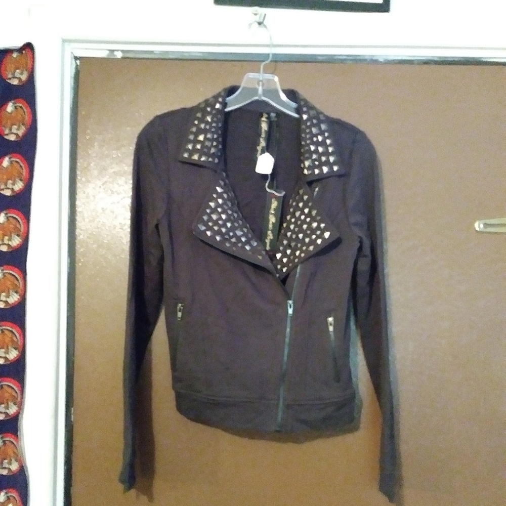 NWT grey sweater with ornate neckline